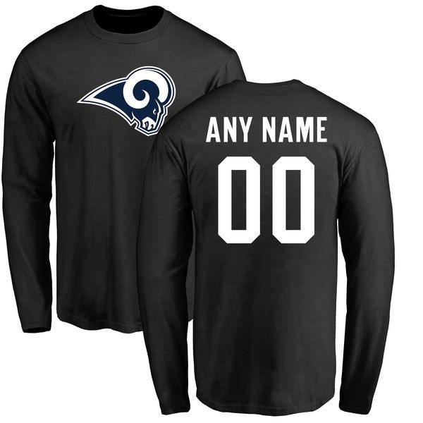 Men Los Angeles Rams NFL Pro Line Black Custom Name and Number Logo Long Sleeve T-Shirt->nfl t-shirts->Sports Accessory